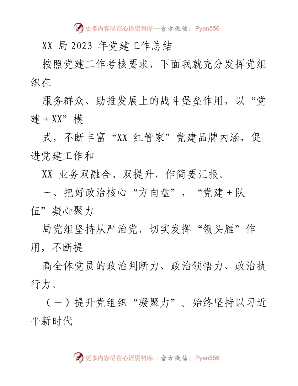 [工作总结] 党建工作 - XX局2023年党建工作总结与成效汇报.docx_第1页