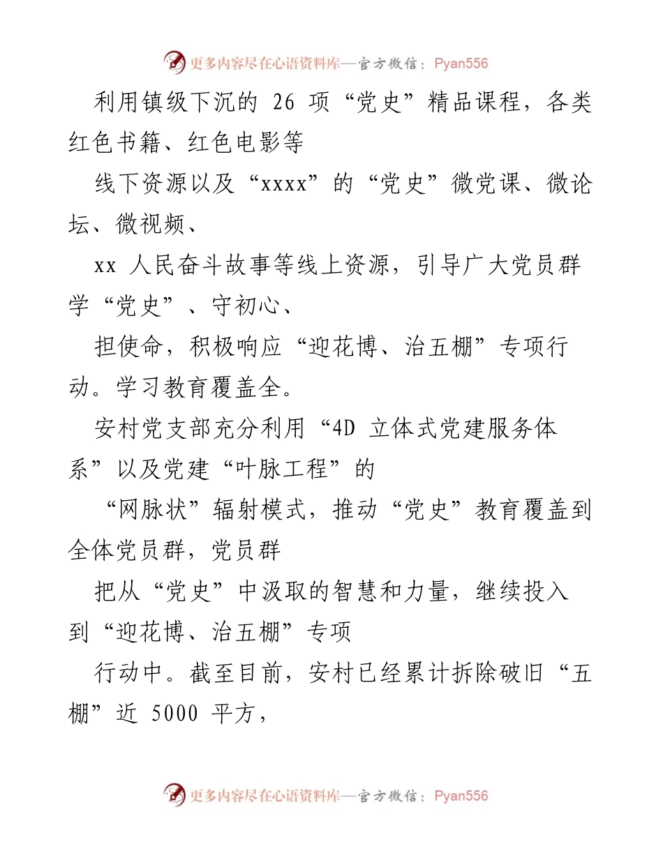 [工作总结] 党史学习教育 - 安村党支部党史学习教育与专项行动结合工作汇报.docx_第2页