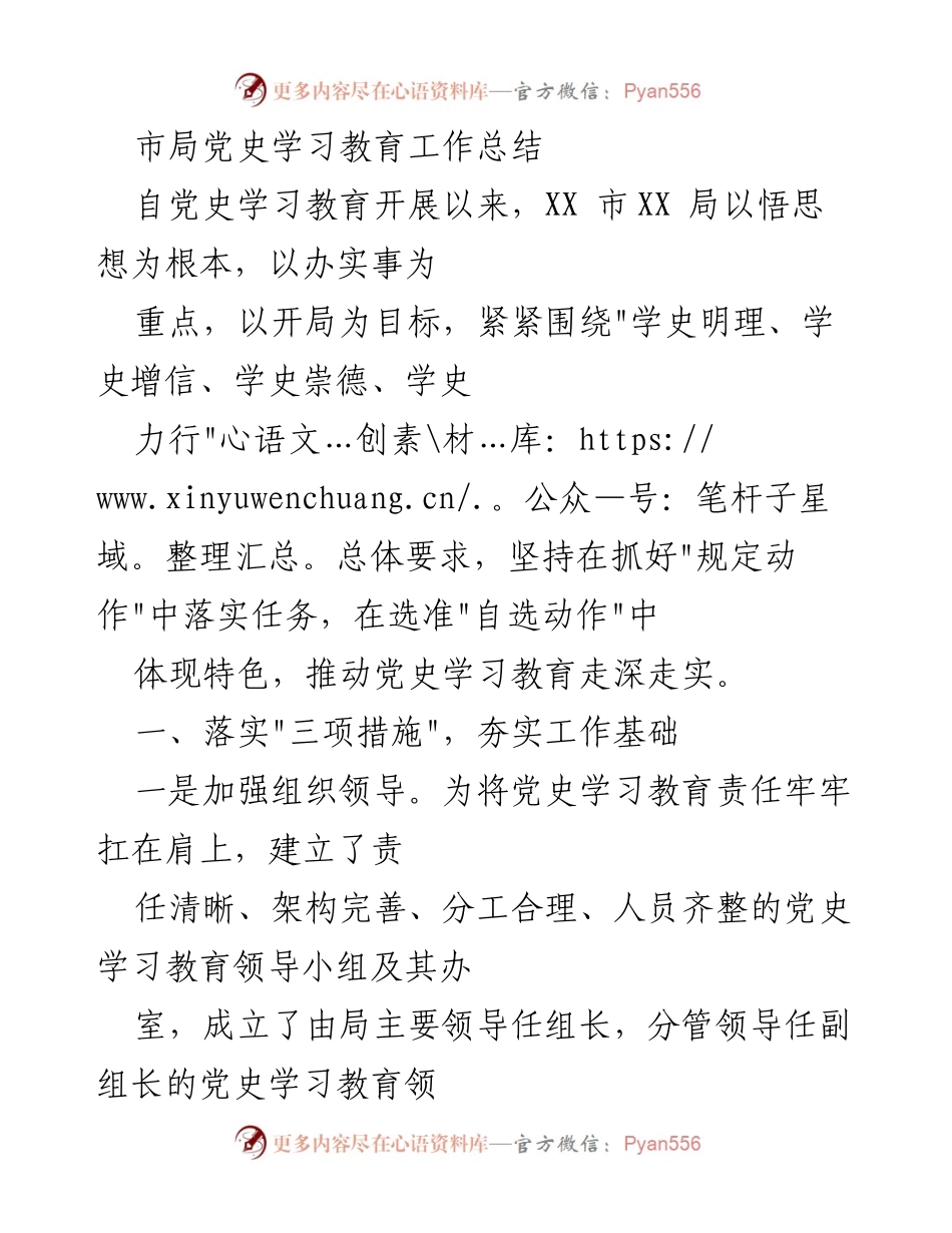 [工作总结] 党史学习教育 - XX市局党史学习教育工作总结_1.docx_第1页