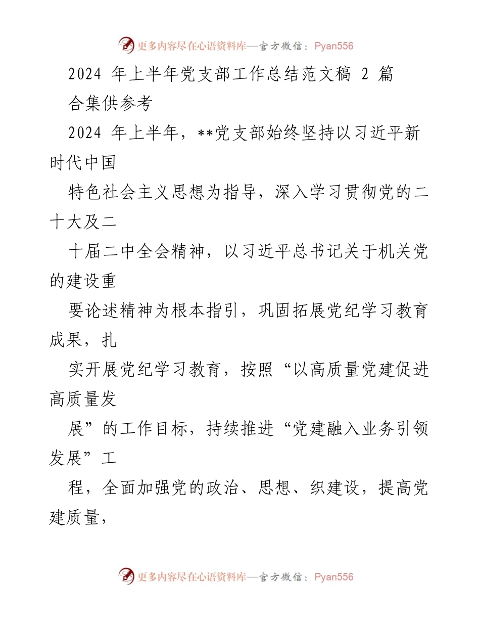 [工作总结] 党支部 - 2024年上半年党支部工作总结与反思_3.docx_第1页