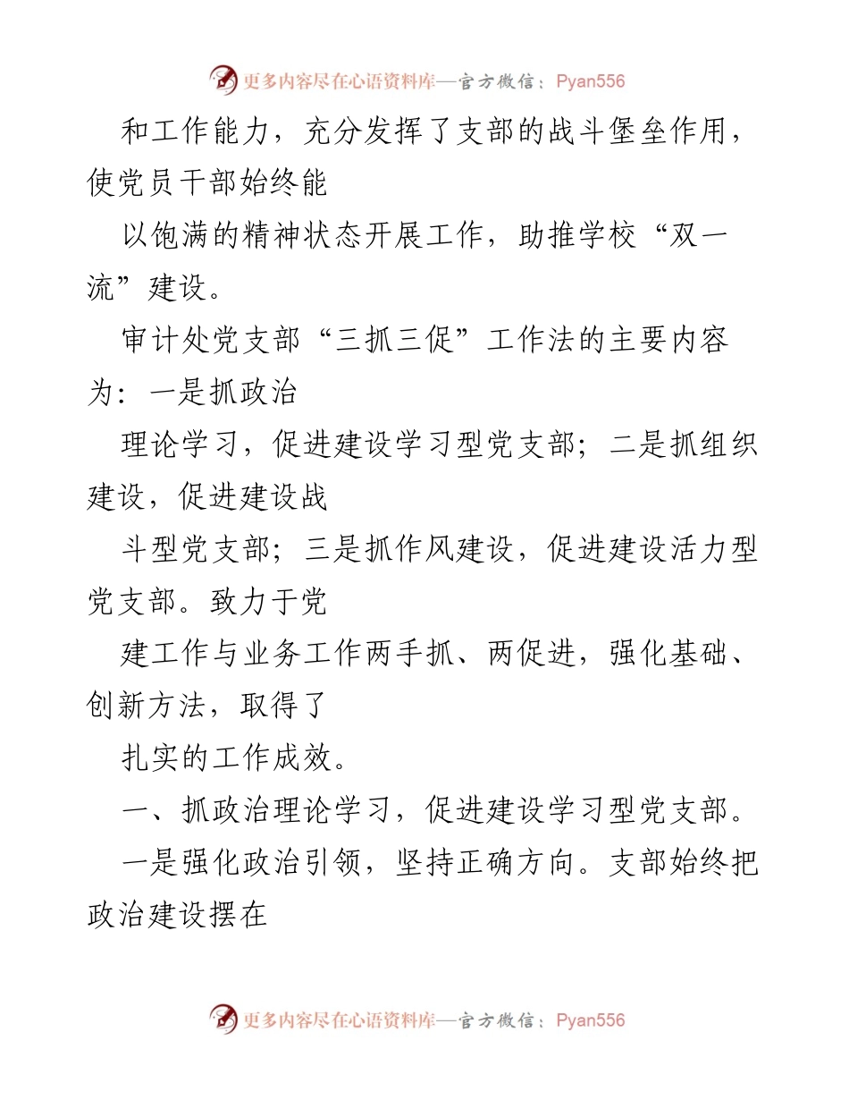 [工作总结] 党支部建设 - 审计处党支部“三抓三促”工作法的实践与成效.docx_第2页