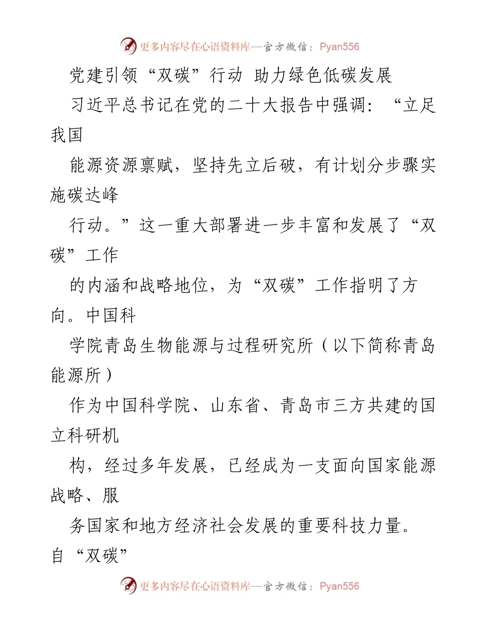 [工作总结] 党建活动 - 党建引领“双碳”行动助力绿色低碳发展.docx_第1页