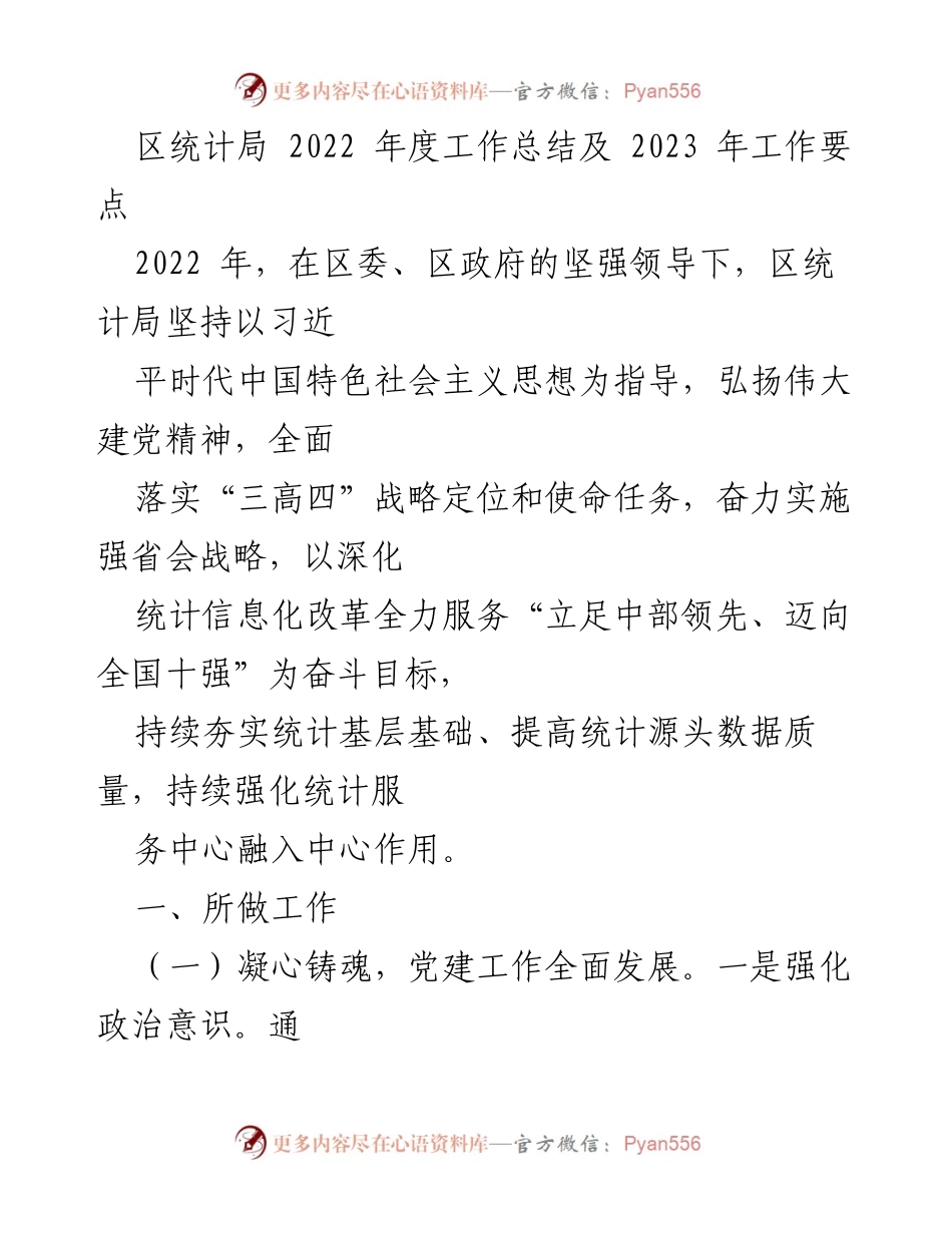 [工作总结] 区统计局 - 2022年度工作总结及2023年工作要点_1.docx_第1页
