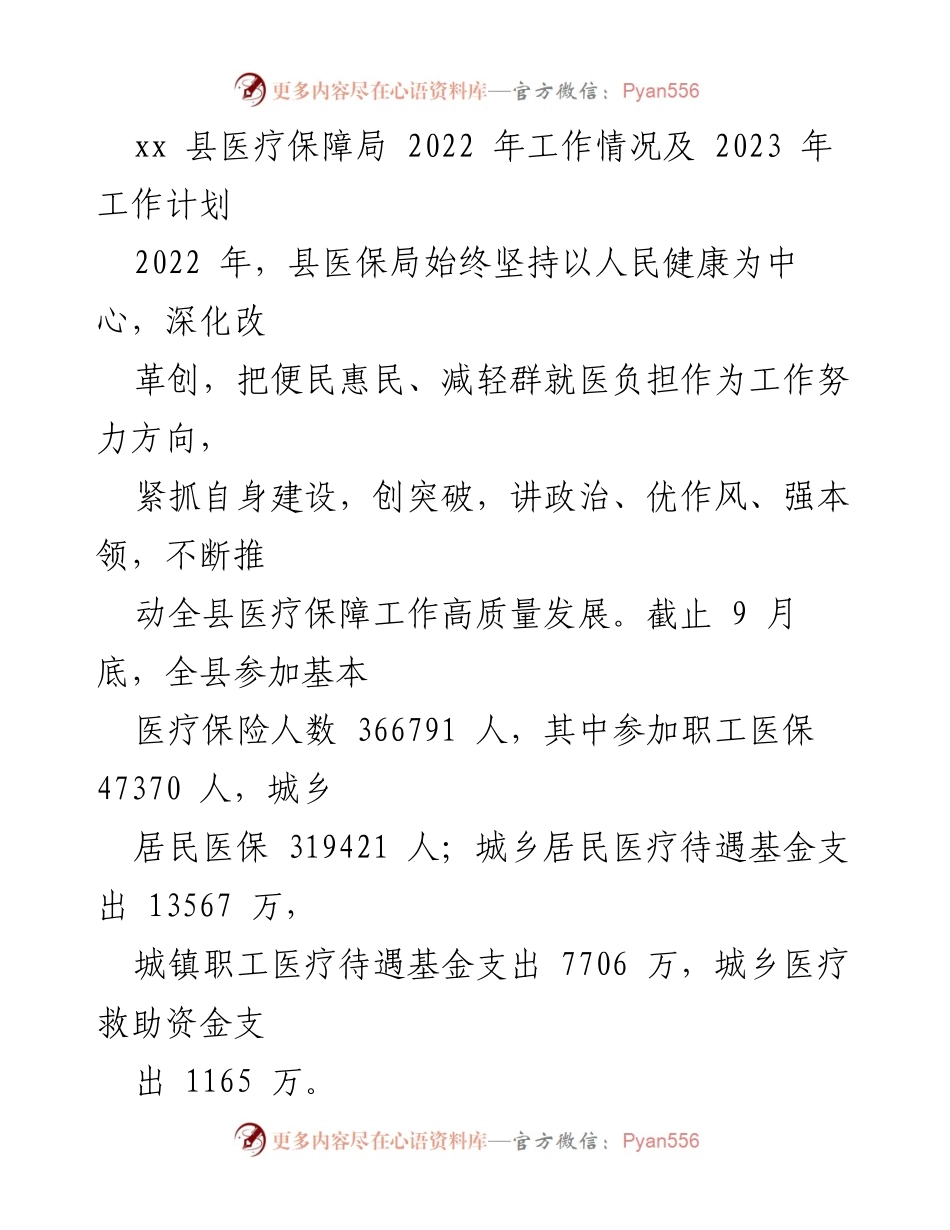 [工作总结] 医疗保障局 - 2022年工作总结与2023年工作计划_1.docx_第1页