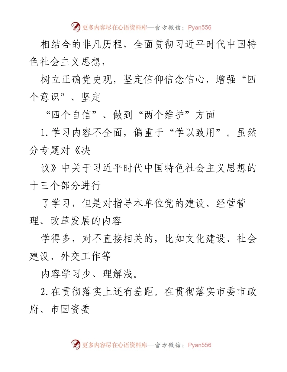 [工作总结] 党支部专题民主生活会 - XX有限司党支部党员领导干部2021年专题民主生活会对照检查材料总结.docx_第2页