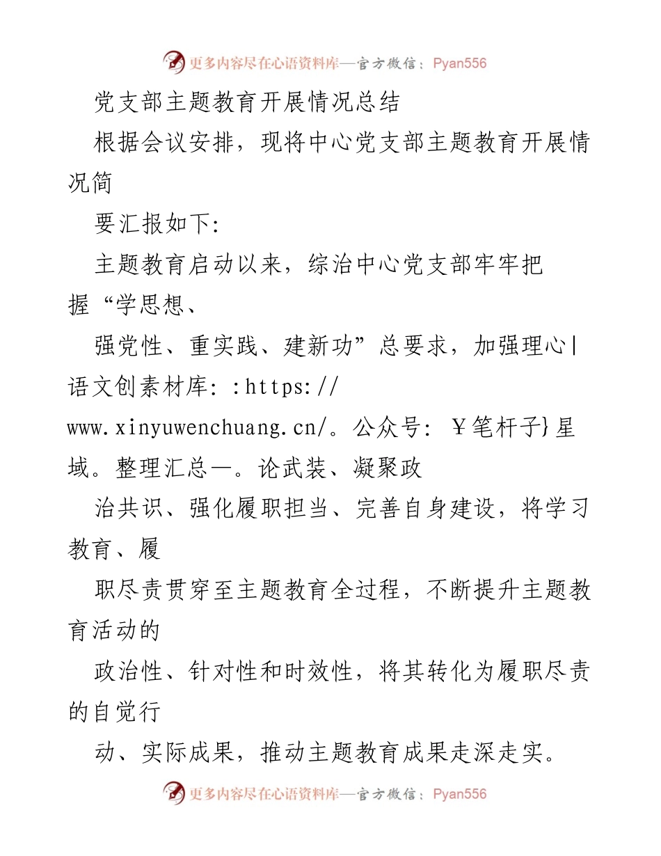 [工作总结] 党支部主题教育 - 党支部主题教育开展情况总结.docx_第1页
