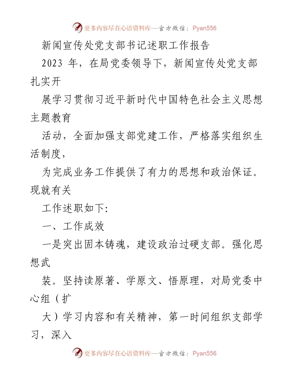[工作总结] 党支部述职 - 新闻宣传处党支部书记2023年工作总结报告.docx_第1页