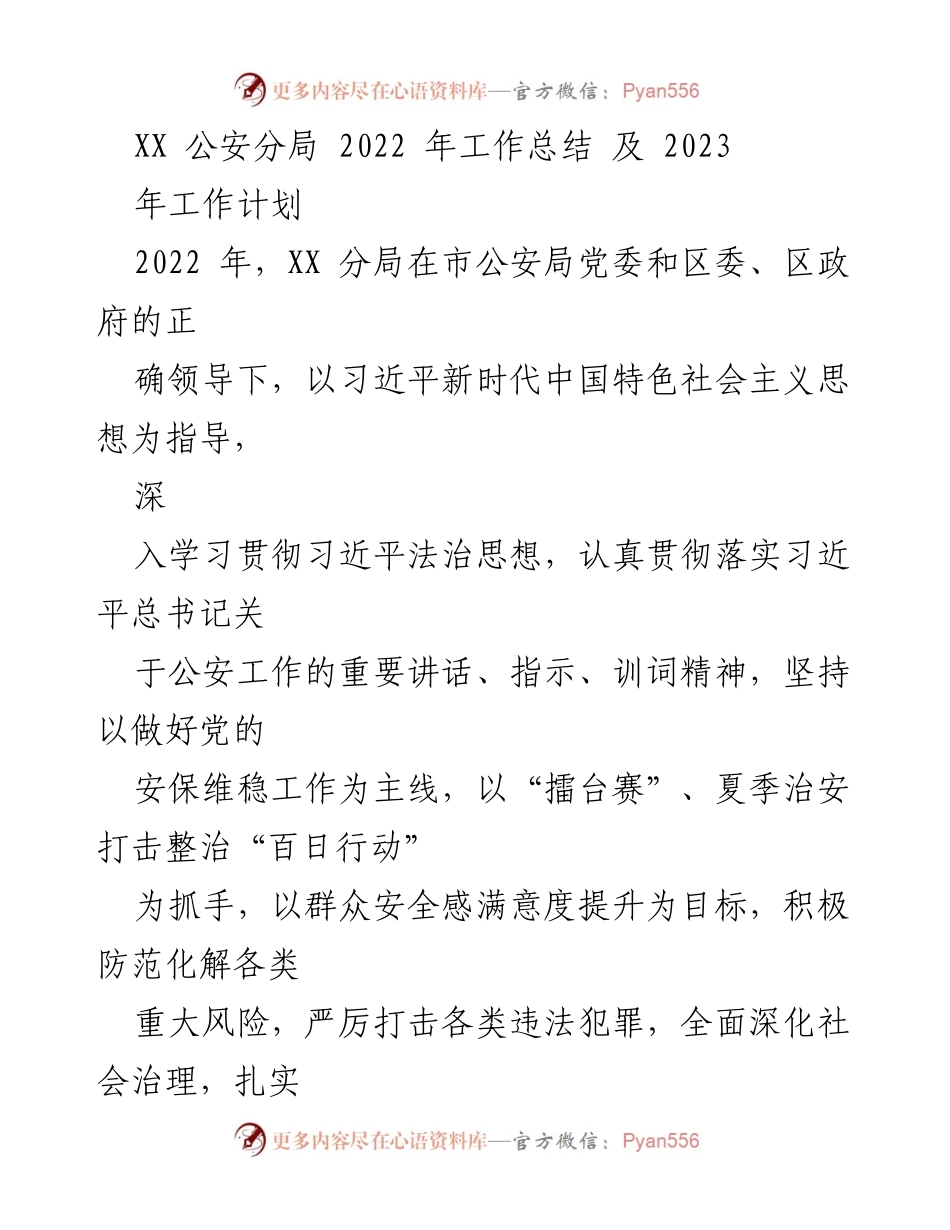 [工作总结] 公安工作 - XX公安分局2022年工作总结与2023年工作计划_1.docx_第1页