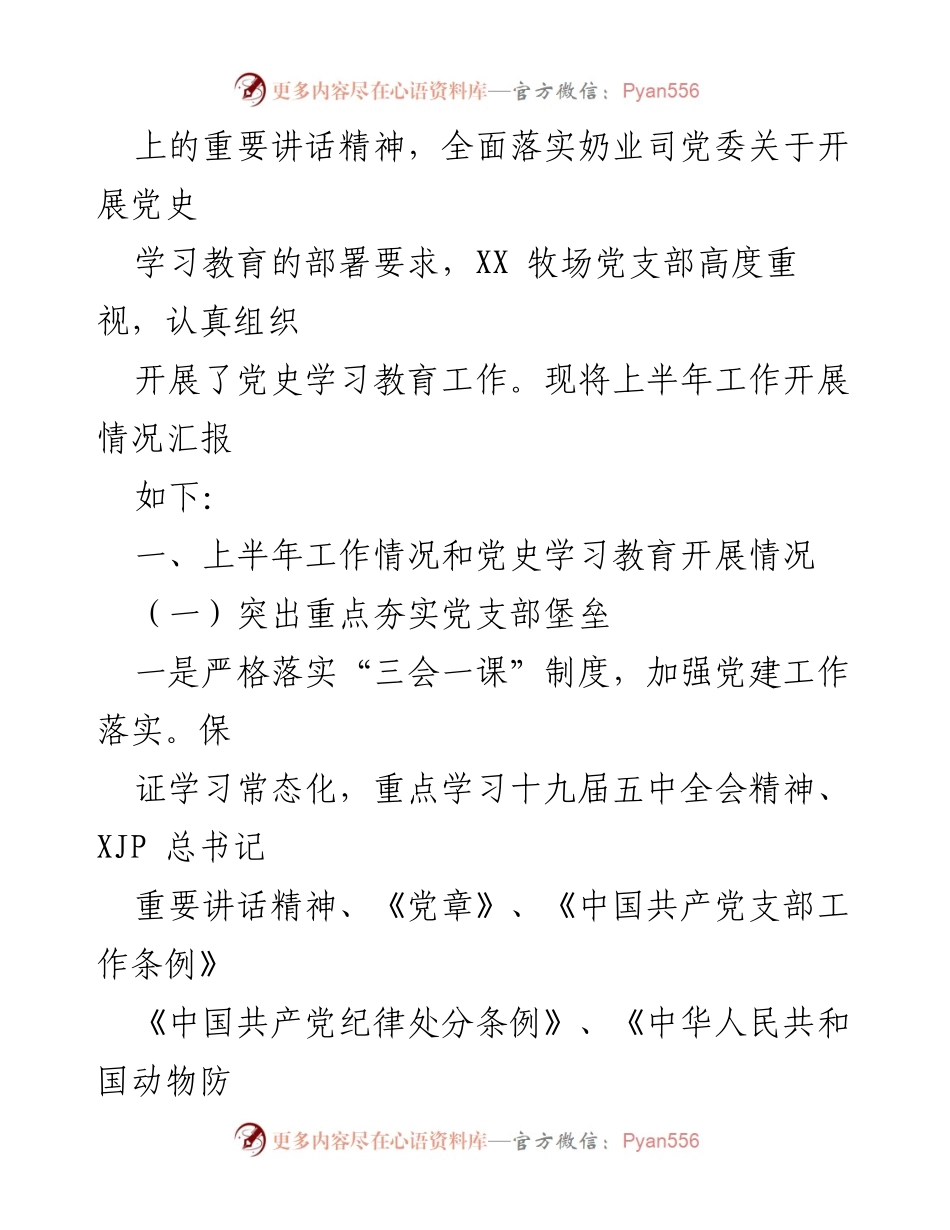 [工作总结] 党支部 - 上半年党支部工作及党史学习教育情况汇报.docx_第2页