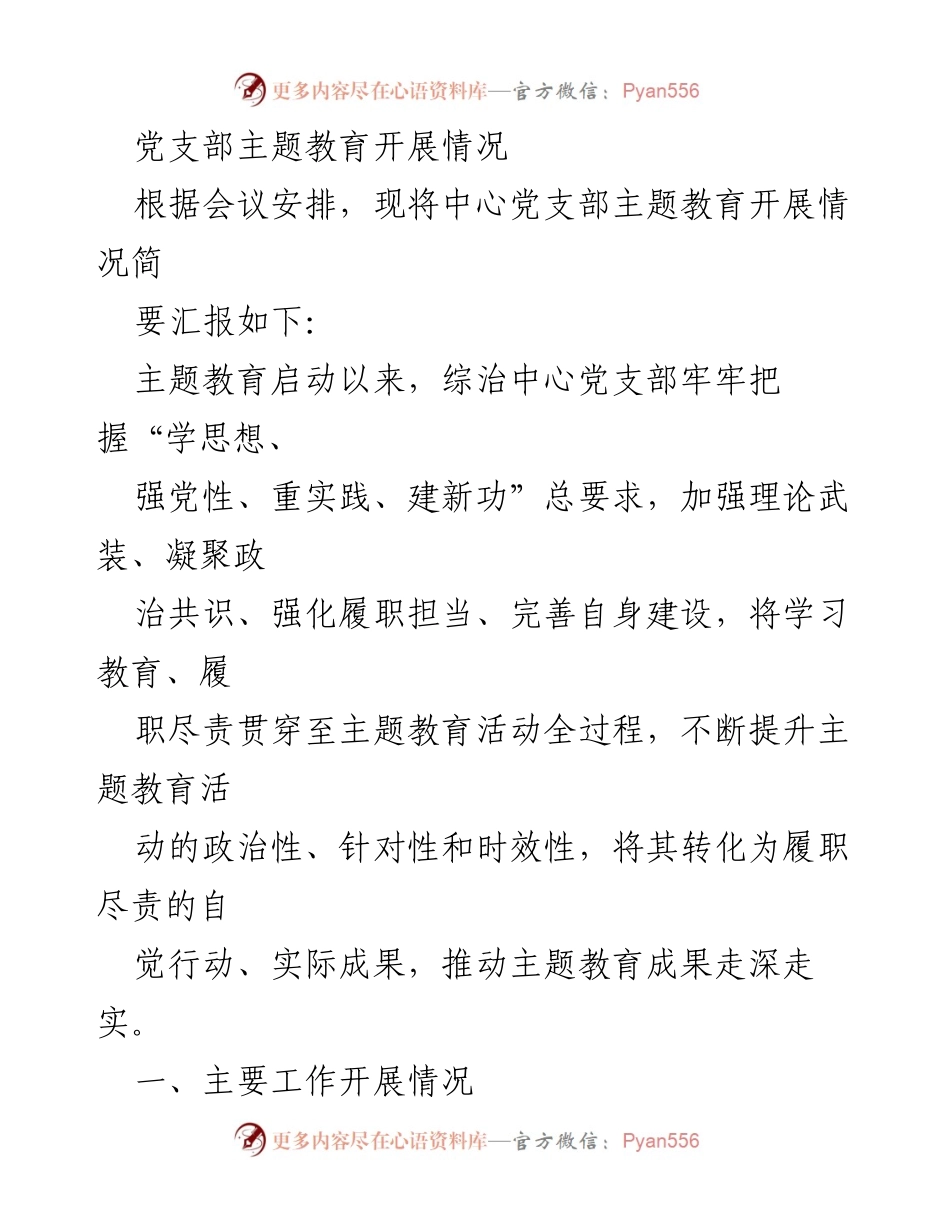 [工作总结] 党支部主题教育 - 综治中心党支部主题教育开展情况汇报_2.docx_第1页