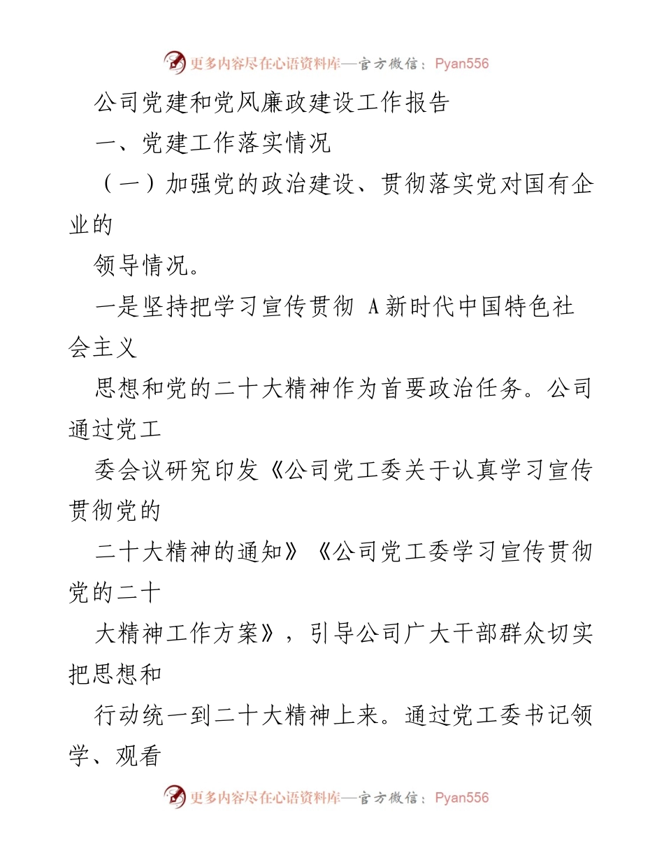 [工作总结] 公司党建工作 - 2022-2023年度公司党建和党风廉政建设工作总结报告.docx_第1页