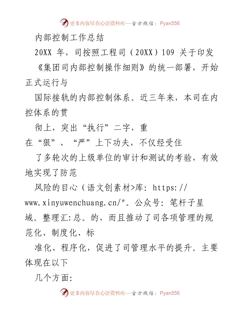 [工作总结] 内部控制 - 内部控制体系执行与管理水平提升总结.docx_第1页