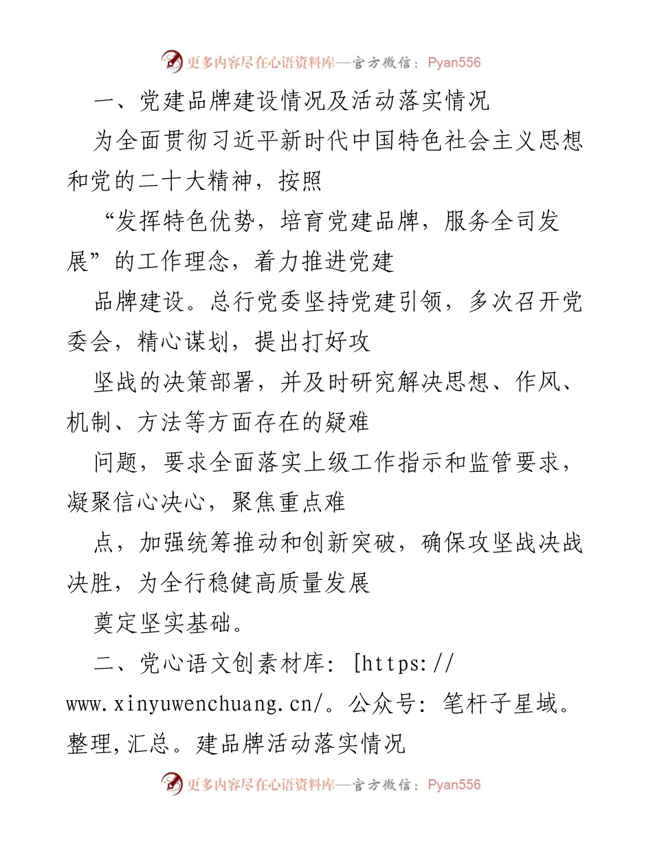 [工作总结] 党建活动 - 党建品牌建设与落实情况总结报告.docx_第1页