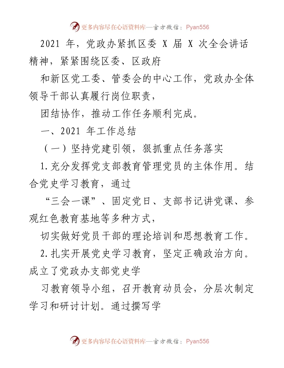 [工作总结] 党政办年终总结 - 2021年党政办工作总结与党建引领成效.docx_第1页