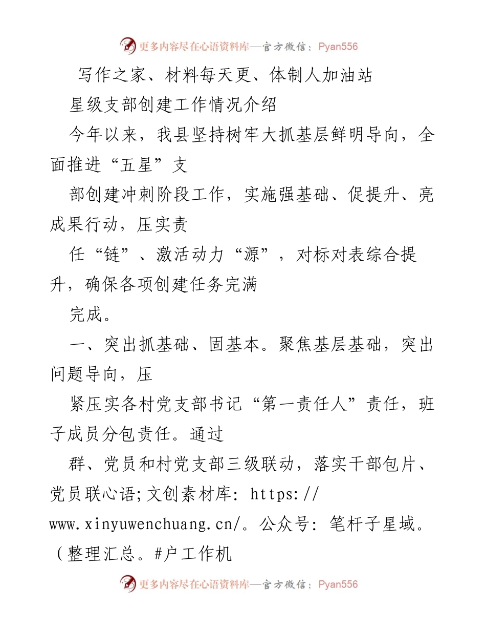 [工作总结] 党支部创建 - “五星”支部创建工作情况总结.docx_第1页