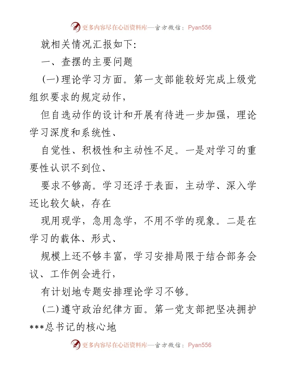 [工作总结] 党支部履职尽责 - 关于第一党支部履职尽责问题及整改措施的总结报告.docx_第2页