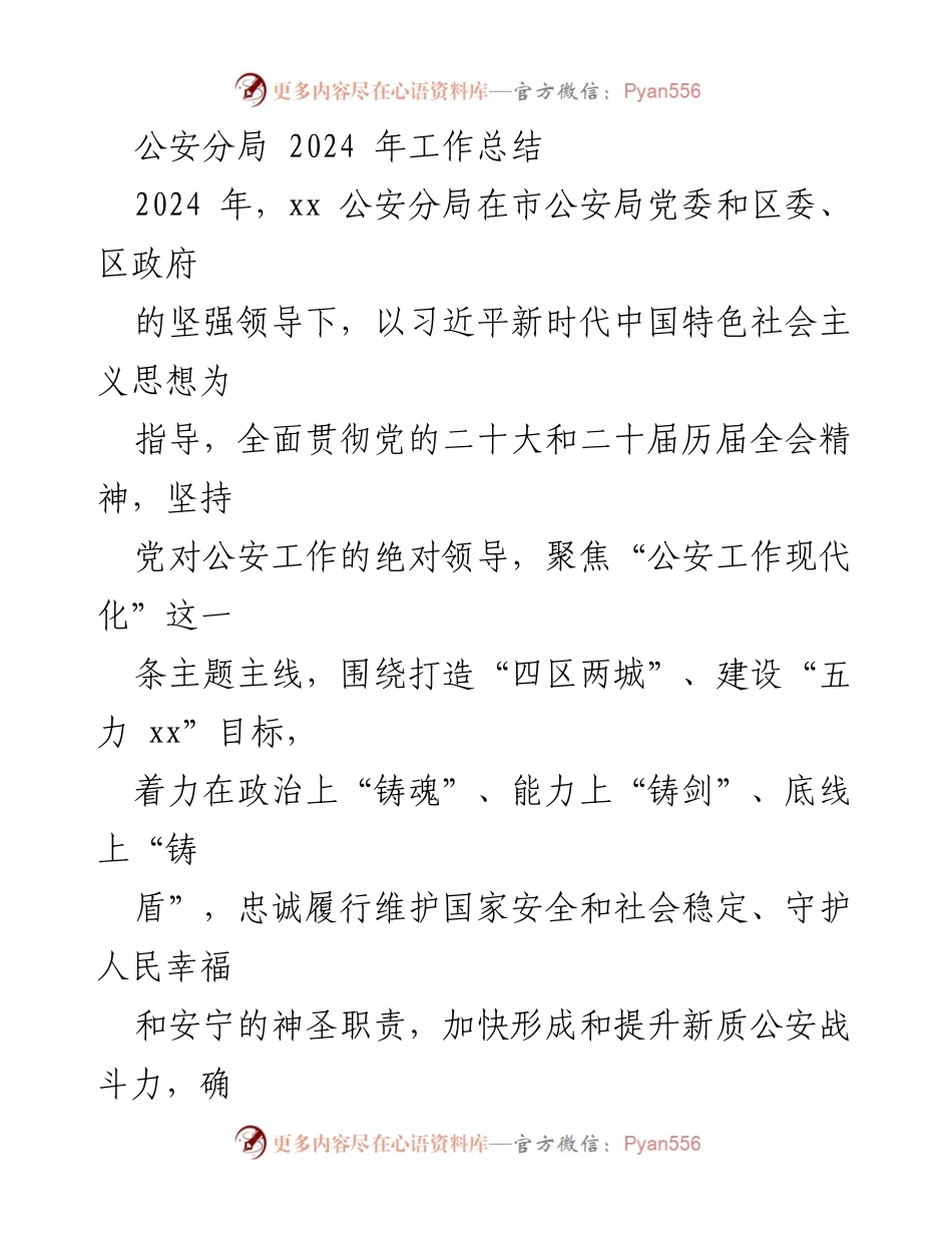 [工作总结] 公安分局 - 2024年公安分局工作总结与成就报告.docx_第1页
