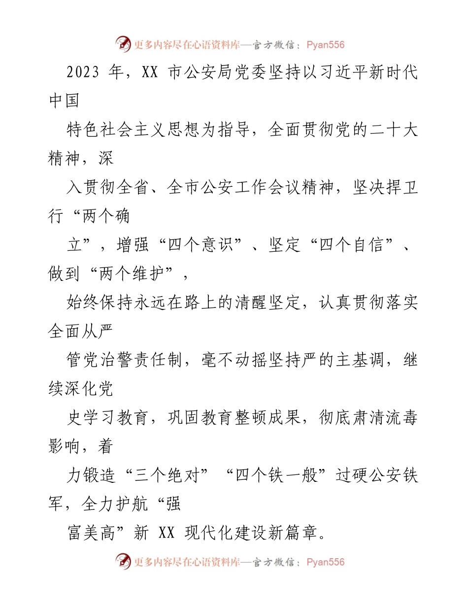 [工作总结] 公安工作会议 - 2023年XX市公安局党建工作总结与实施方案.docx_第1页