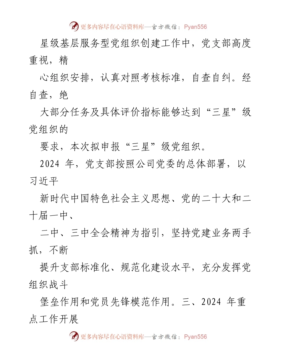 [工作总结] 党支部工作 - 星级基层党组织自评报告及2024年工作计划.docx_第2页