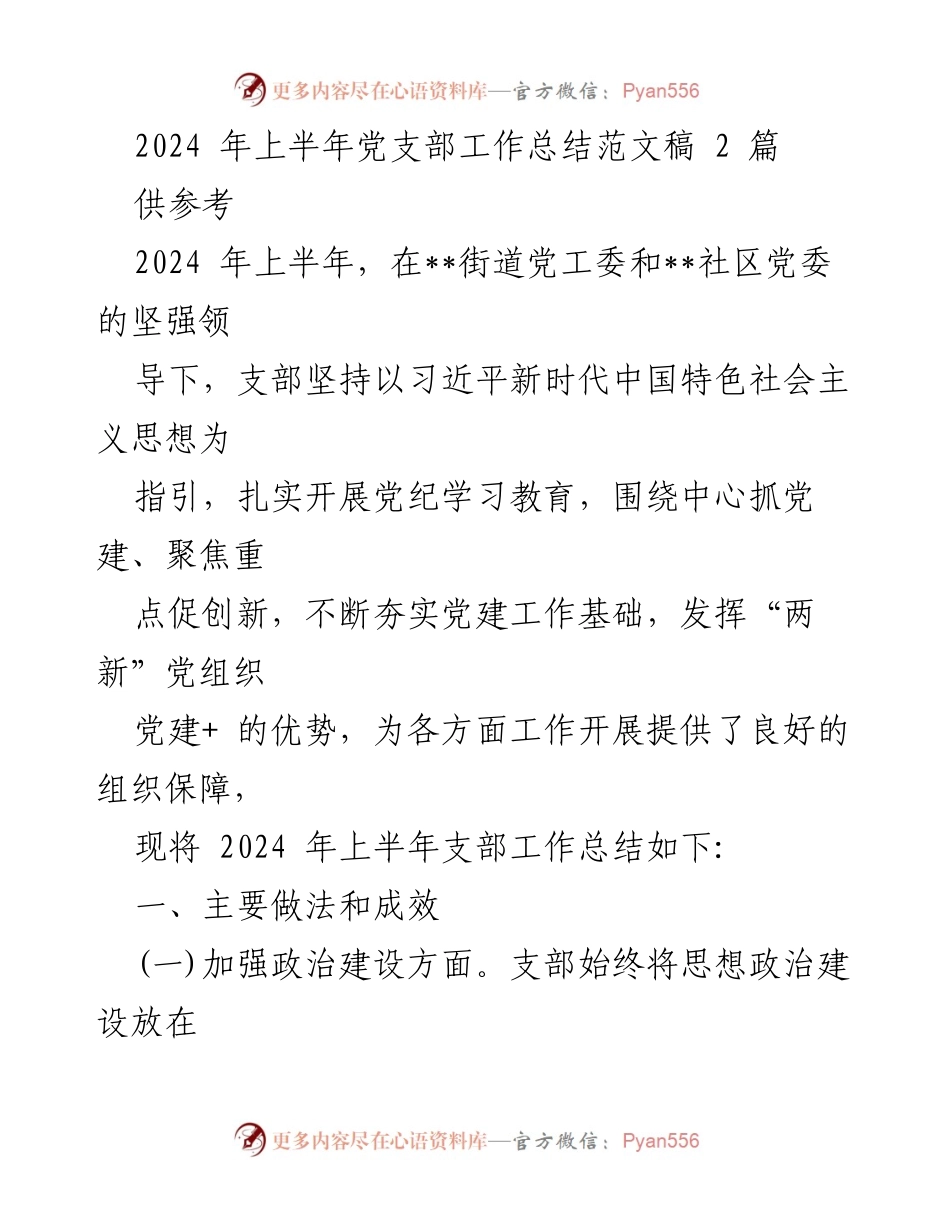 [工作总结] 党支部 - 2024年上半年党支部工作总结与成效分析_3.docx_第1页