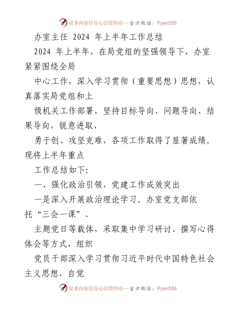[工作总结] 办公室主任 - 2024年上半年工作总结与成效分析.docx_第1页