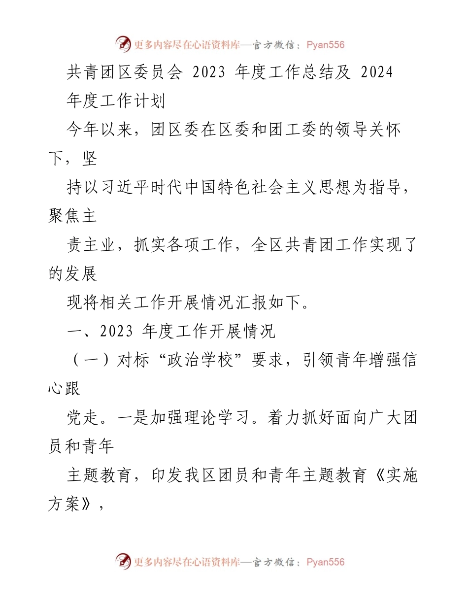 [工作总结] 共青团区委员会 - 2023年度工作总结及2024年度工作计划_2.docx_第1页