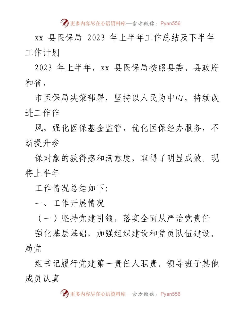 [工作总结] 医保局 - 2023年上半年医保局工作总结及下半年工作计划.docx_第1页