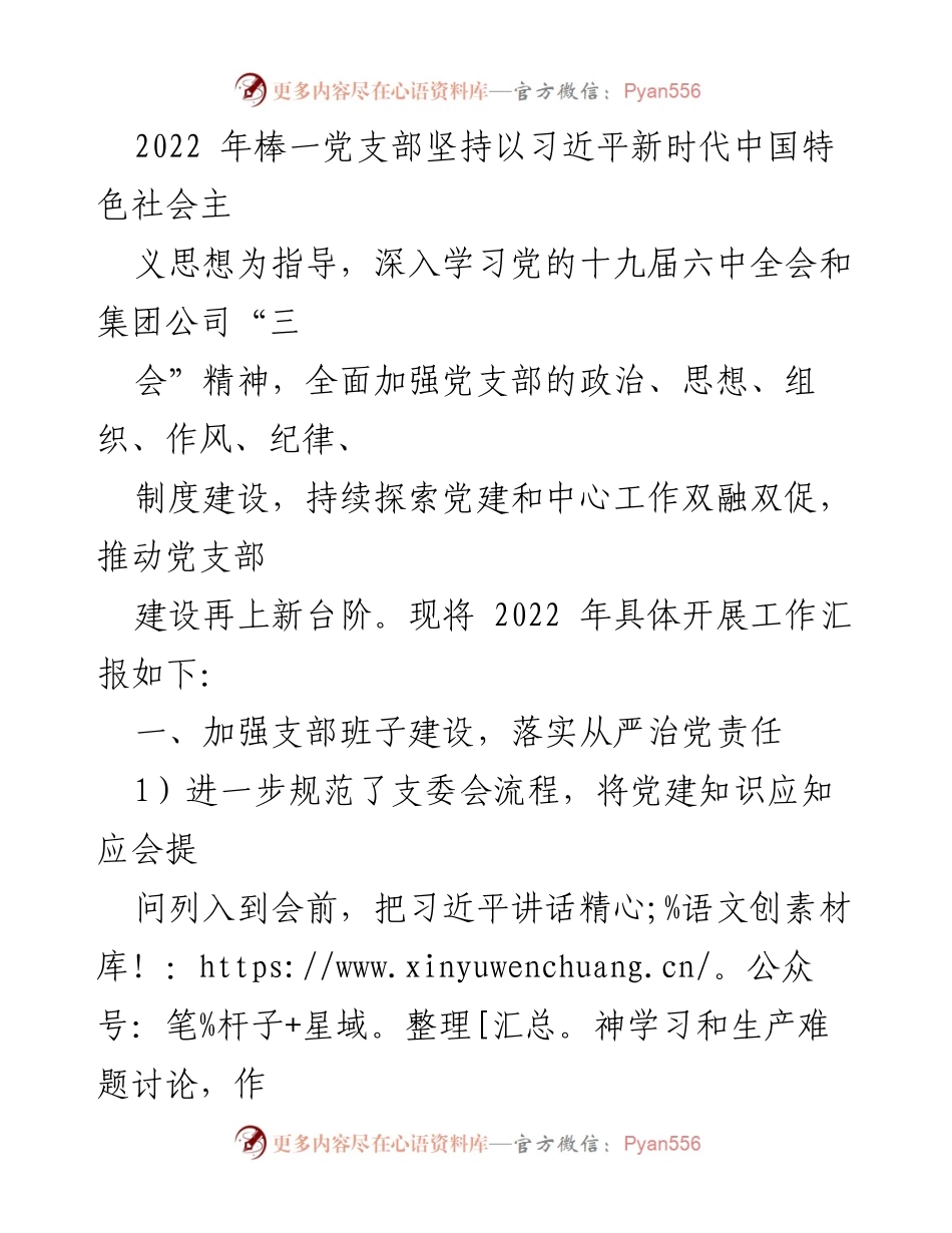 [工作总结] 党支部活动 - 2022年棒一党支部建设工作总结报告.docx_第1页