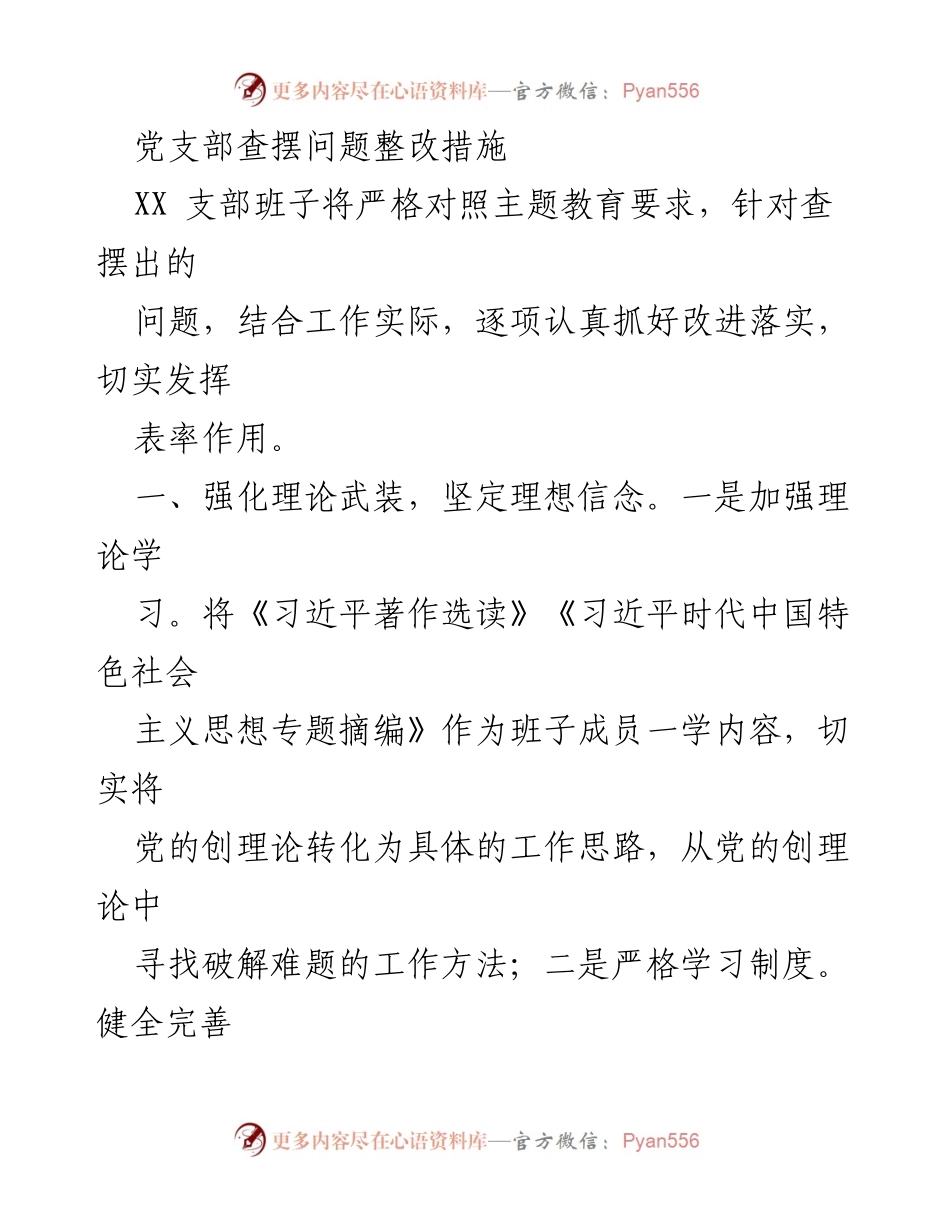 [工作总结] 党支部 - 党支部问题整改措施与提升计划.docx_第1页