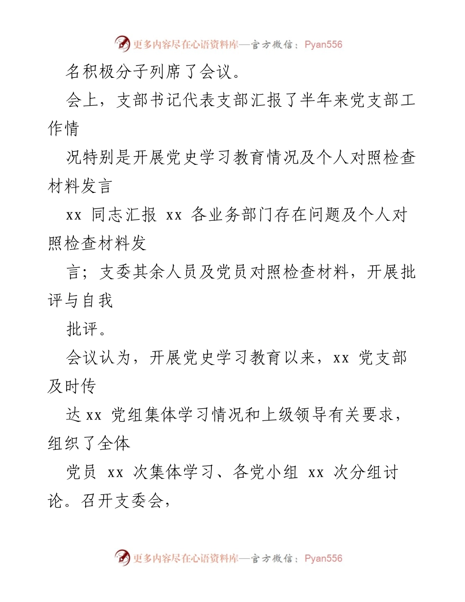 [工作总结] 党支部组织生活会 - XX司党支部党史学习教育专题组织生活会开展情况报告.docx_第2页