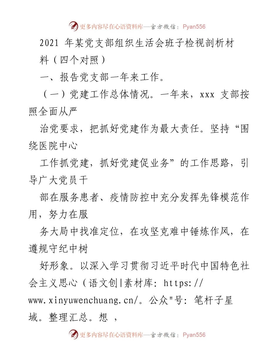 [工作总结] 党支部组织生活会 - 2021年某党支部党建工作总结与剖析报告.docx_第1页