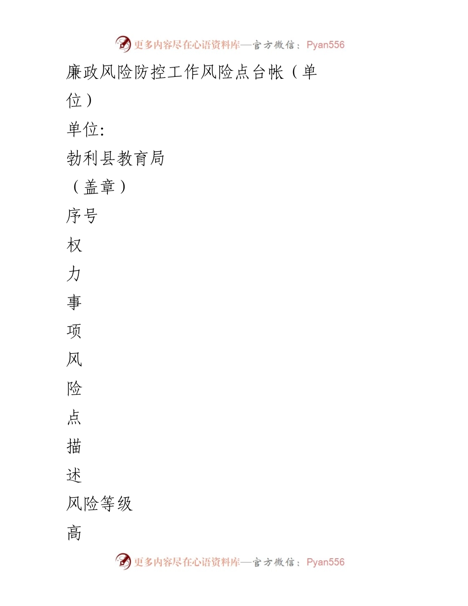 [工作总结] 勃利县教育局 - 廉政风险防控工作风险点汇总.docx_第1页