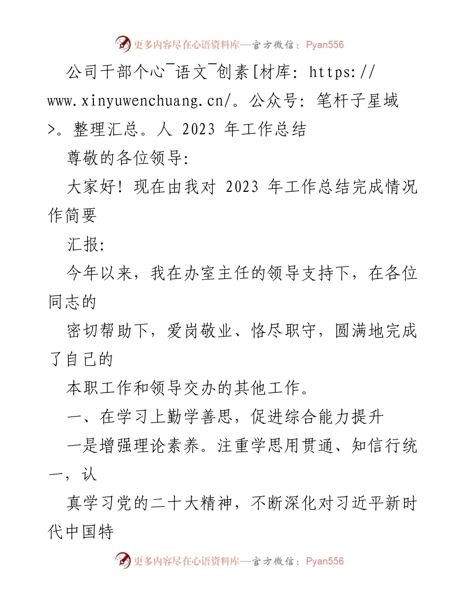[工作总结] 公司干部 - 2023年度个人工作总结报告.docx_第1页