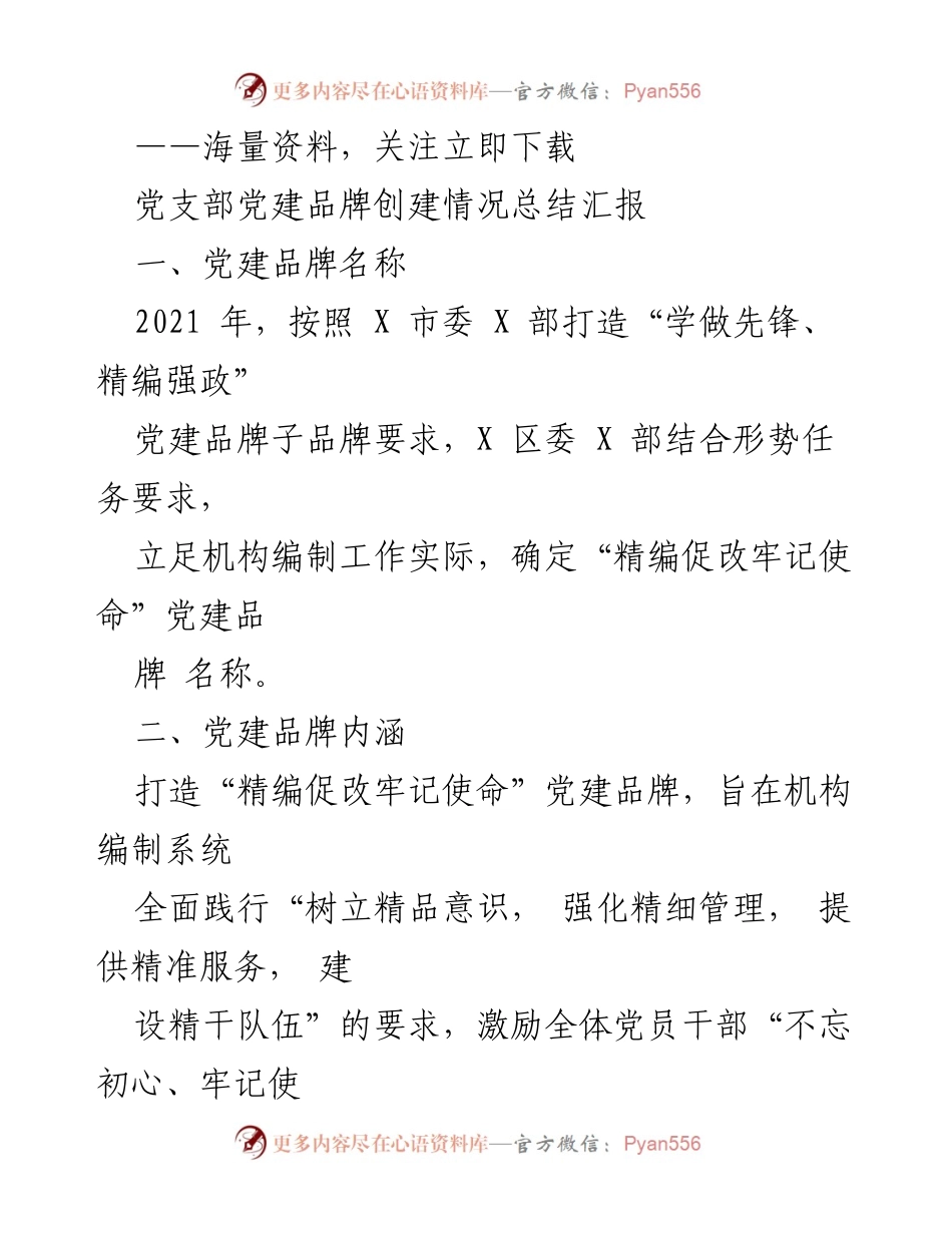 [工作总结] 党建活动 - 党建品牌创建情况总结汇报.docx_第1页