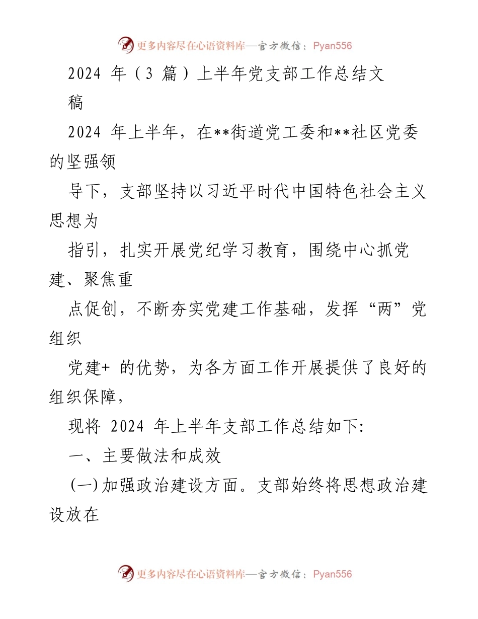 [工作总结] 党支部 - 2024年上半年党支部工作总结报告_2.docx_第1页