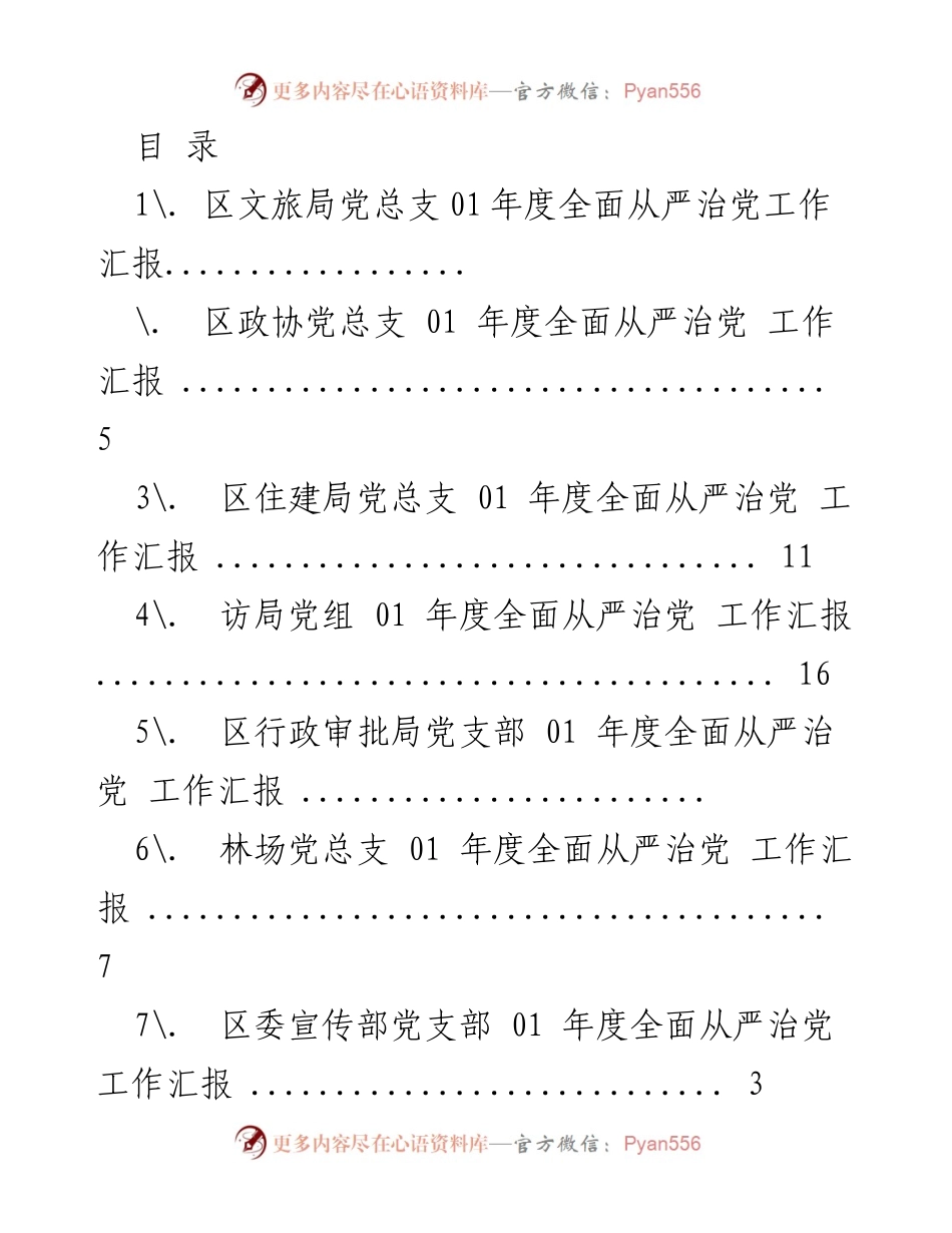 [工作总结] 区各单位2021年度全面从严治党工作汇报.docx_第1页