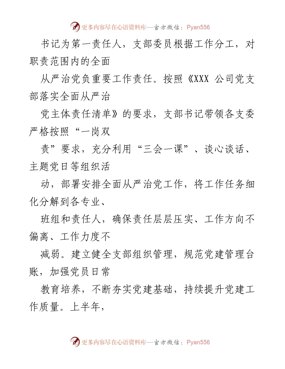 [工作总结] 党支部 - 2024年上半年全面从严治党主体责任落实情况汇报_1.docx_第2页