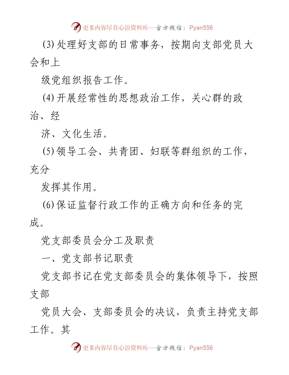 [工作总结] 党支部会议 - 党支部委员职责分工概述.docx_第2页
