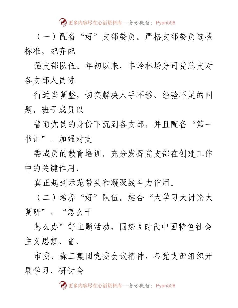 [工作总结] 党支部建设 - 丰岭林场分司“五好党支部”创建工作情况汇报.docx_第2页