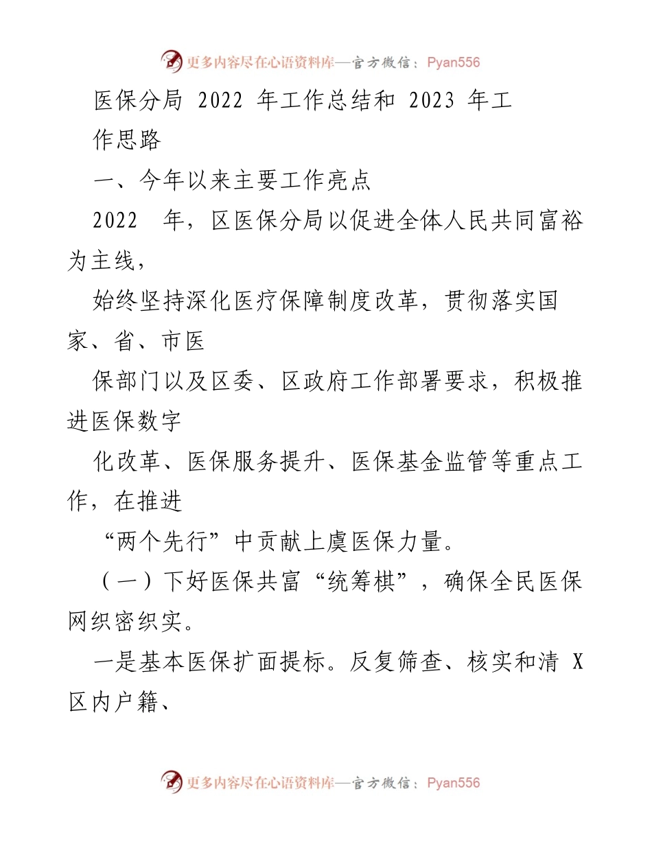 [工作总结] 医保分局 - 2022年工作总结与2023年工作思路.docx_第1页