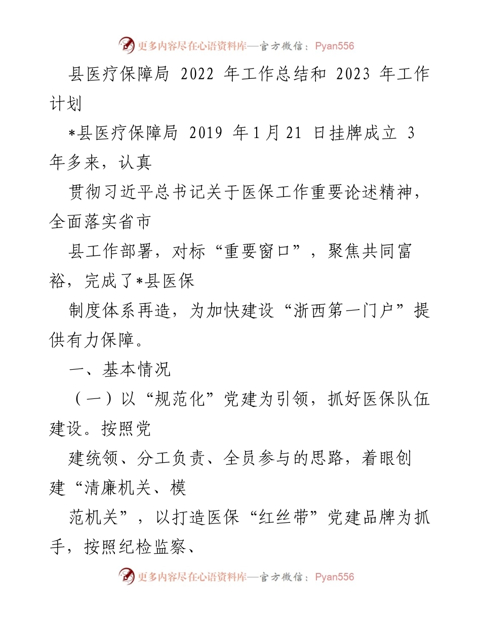 [工作总结] 医疗保障局 - 2022年工作总结与2023年工作计划概述_1.docx_第1页
