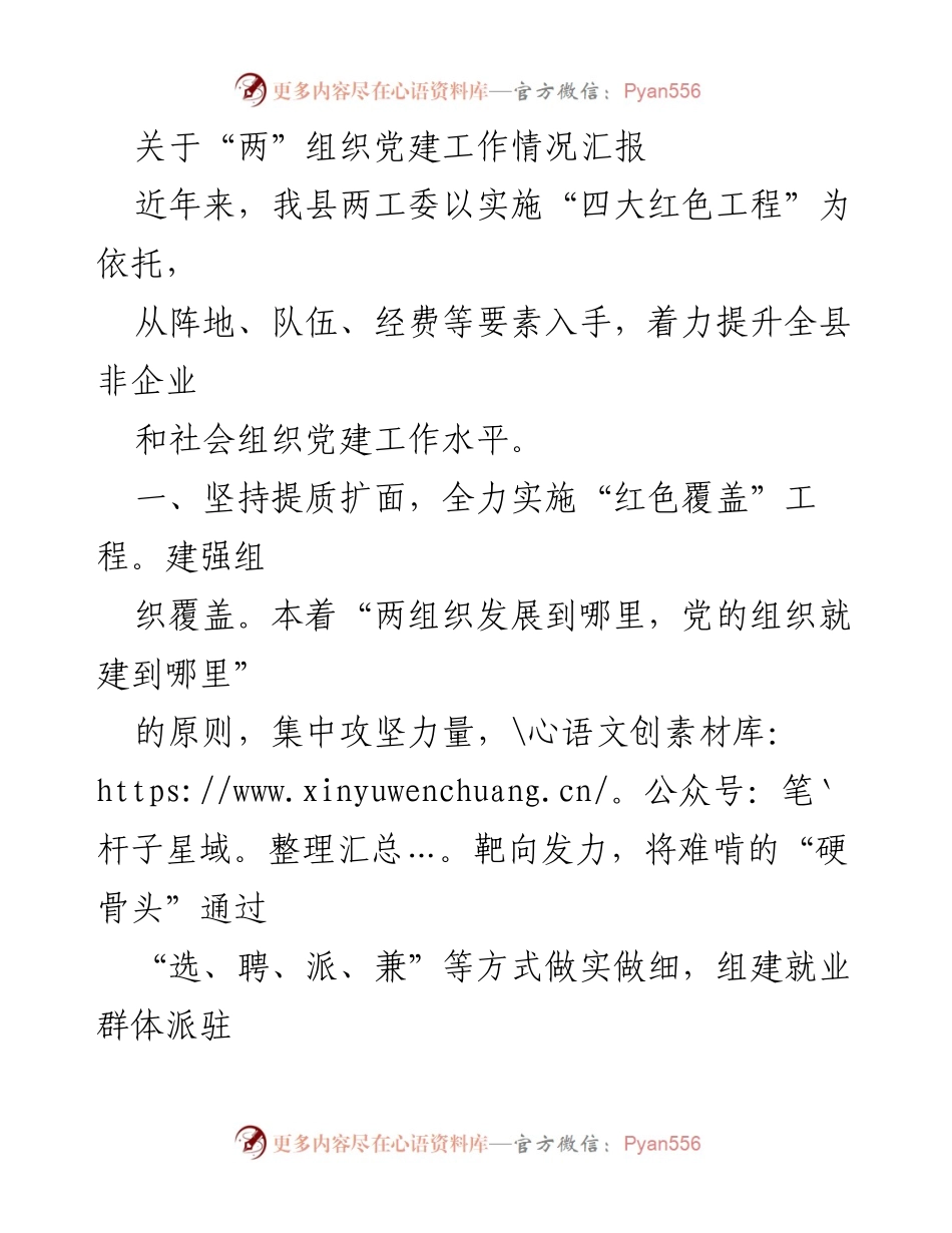 [工作总结] 党建工作汇报 - 提升“两”组织党建工作水平的实践与成效.docx_第1页