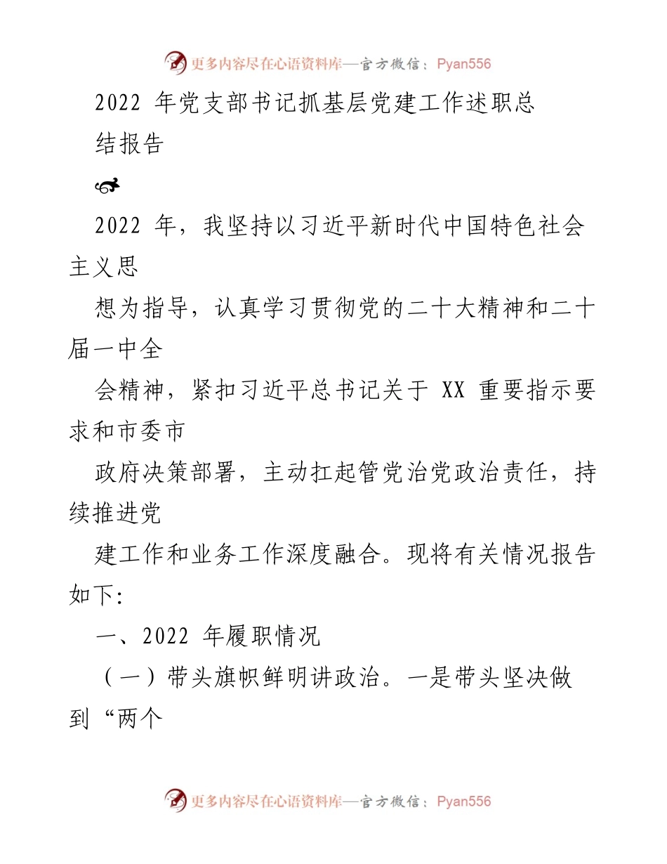 [工作总结] 党支部书记述职 - 2022年党支部书记抓基层党建工作述职总结报告.docx_第1页