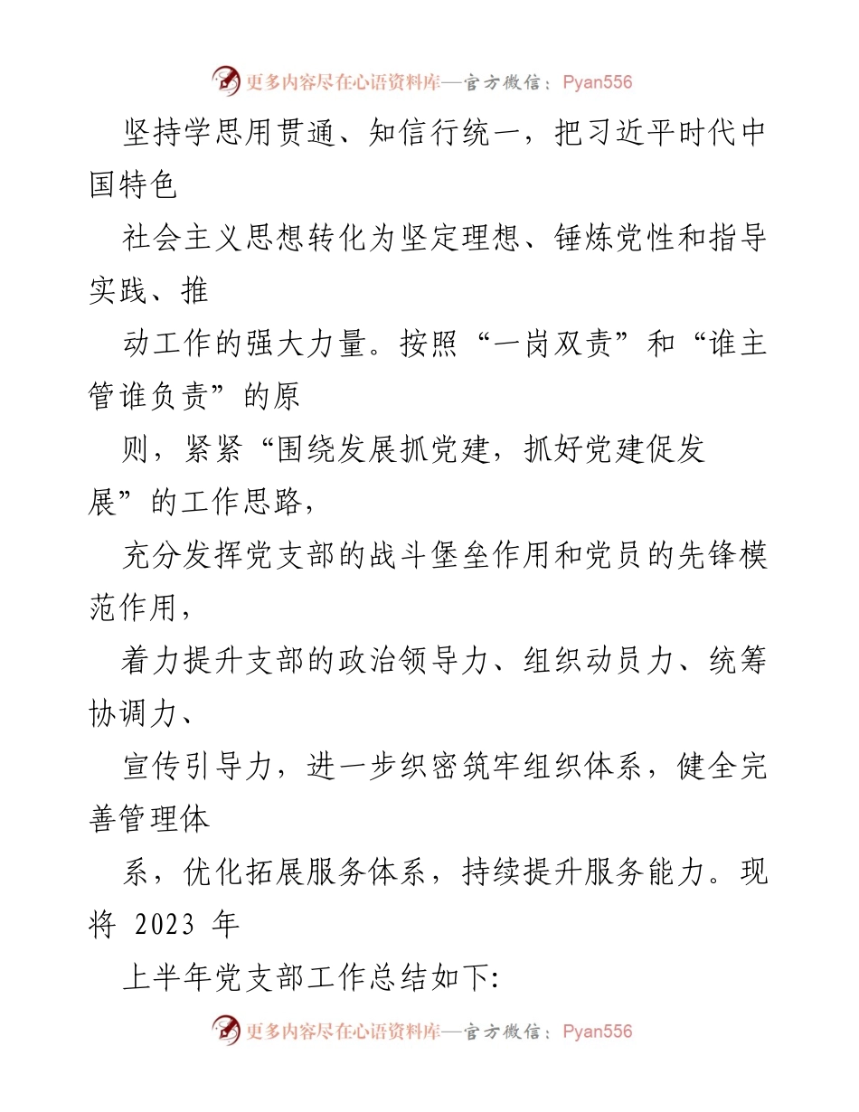 [工作总结] 党支部会议 - XXX司2023年上半年党支部工作总结与下半年计划.docx_第2页