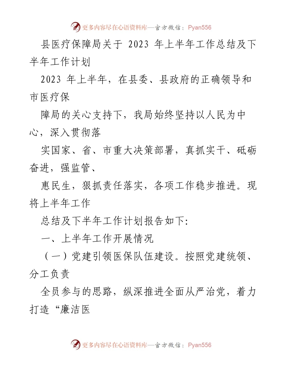 [工作总结] 医疗保障局 - 2023年上半年工作总结及下半年工作计划报告_2.docx_第1页