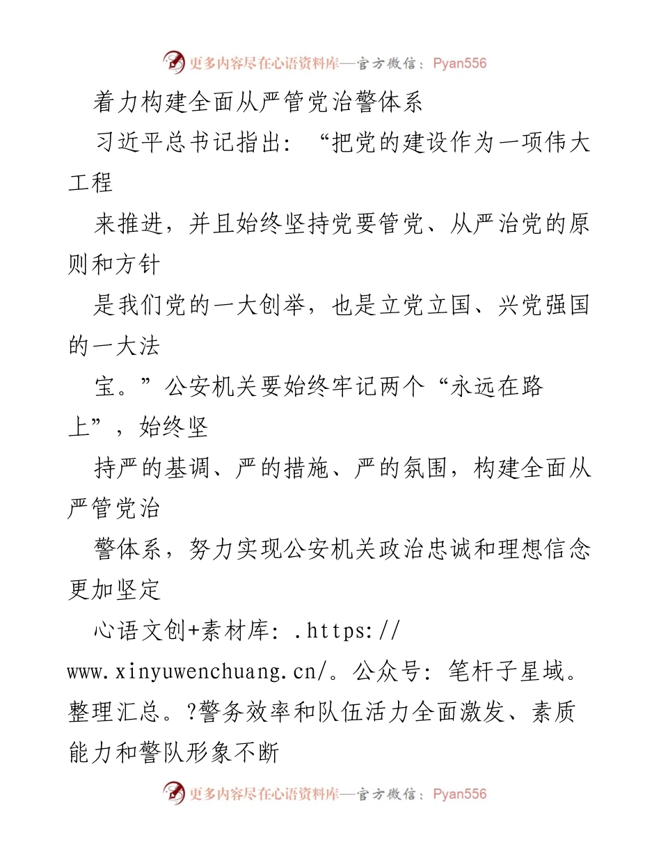 [工作总结] 公安机关 - 着力构建全面从严管党治警体系，推动作风转变与群众满意度提升.docx_第1页