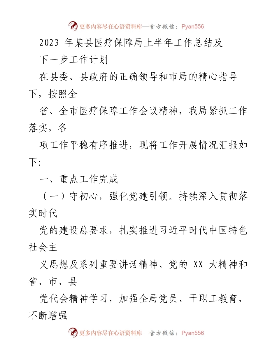 [工作总结] 医疗保障局 - 2023年上半年医疗保障工作总结与下半年计划.docx_第1页