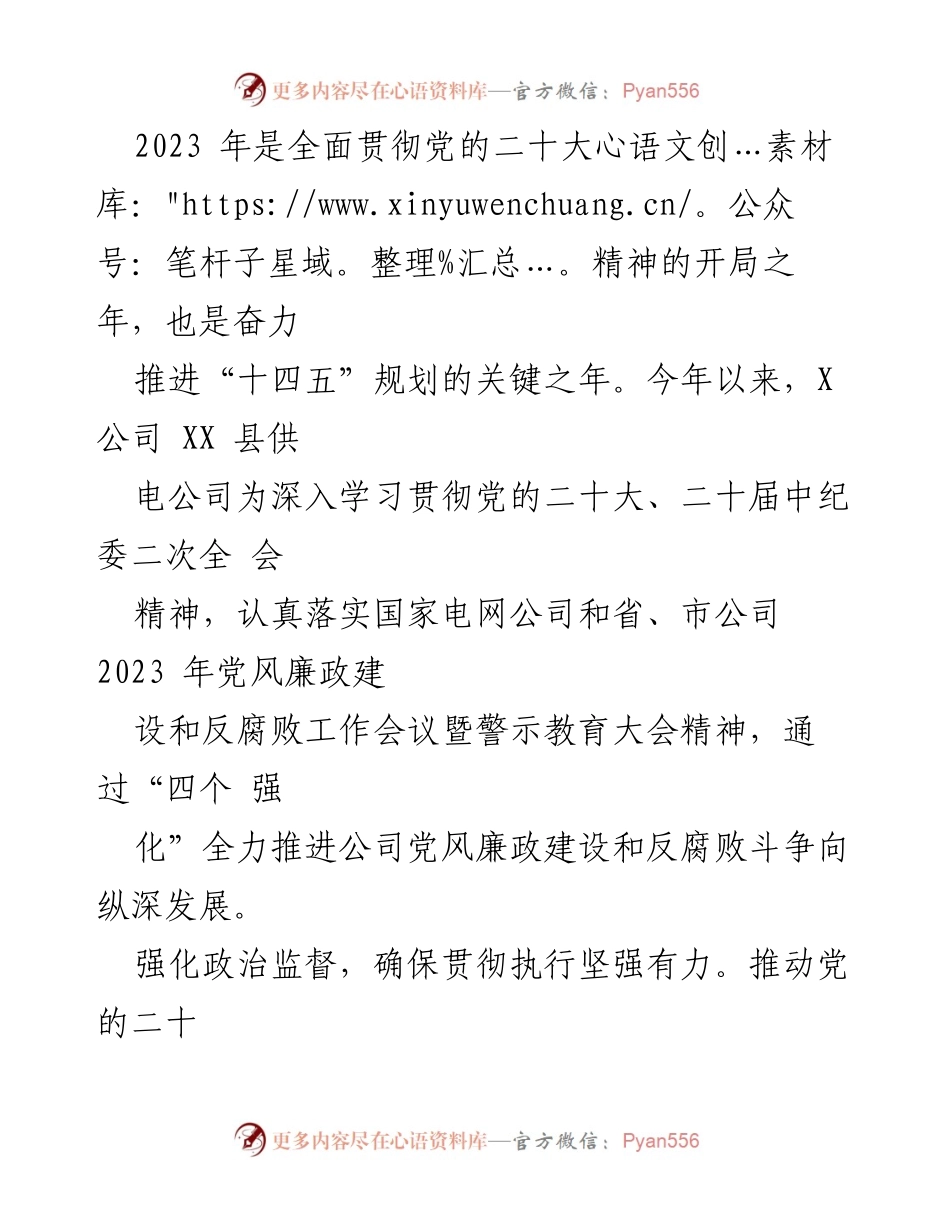 [工作总结] 党风廉政建设会议 - 2023年X公司党风廉政建设与反腐败工作总结.docx_第1页