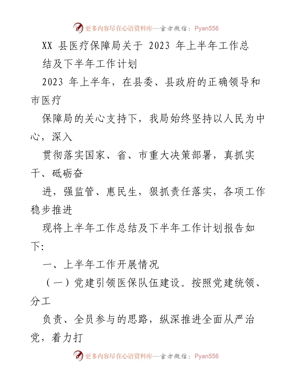 [工作总结] 医疗保障局 - 2023年上半年工作总结及下半年工作计划_1.docx_第1页