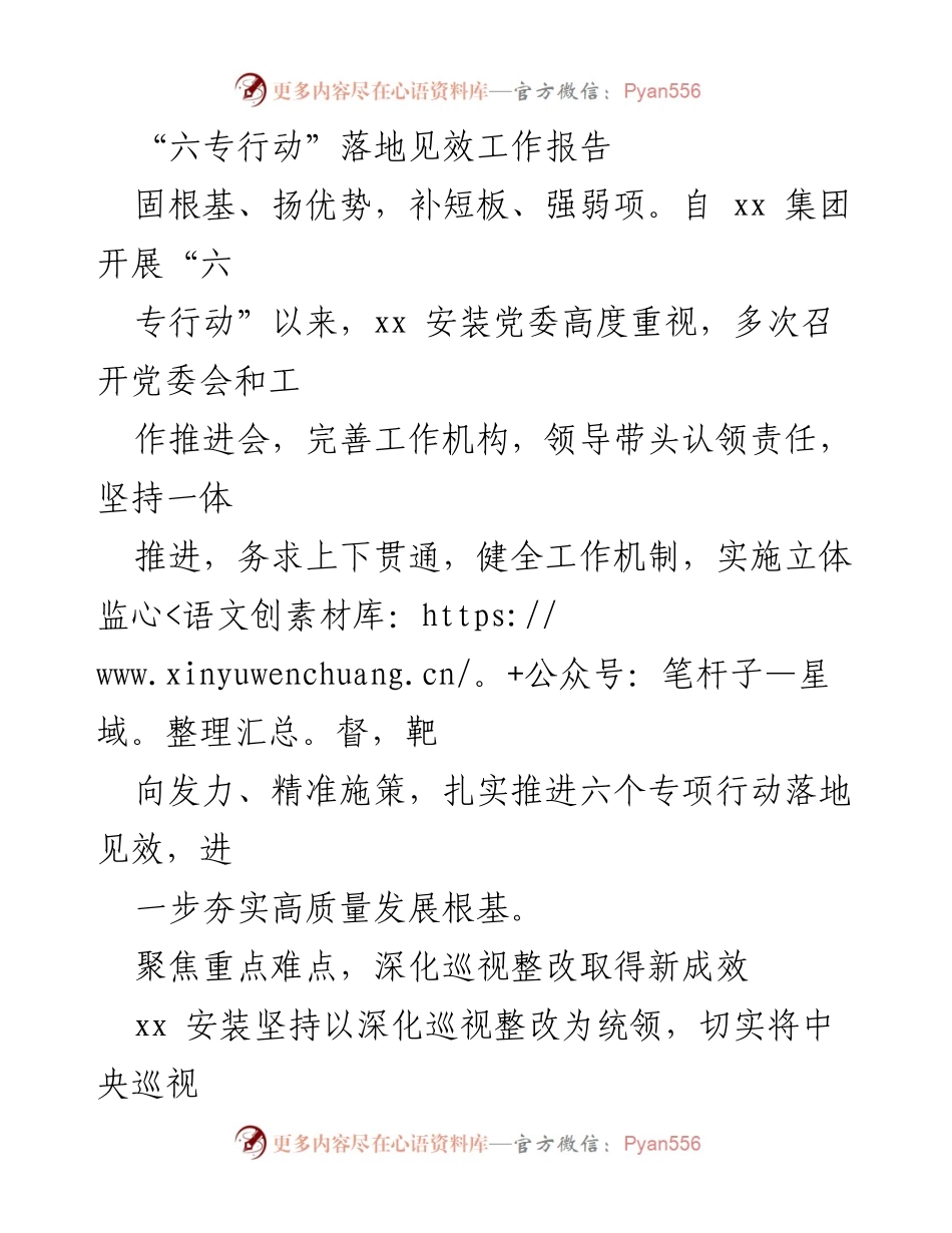 [工作总结] 六专行动推进 - “六专行动”落地见效工作总结报告.docx_第1页